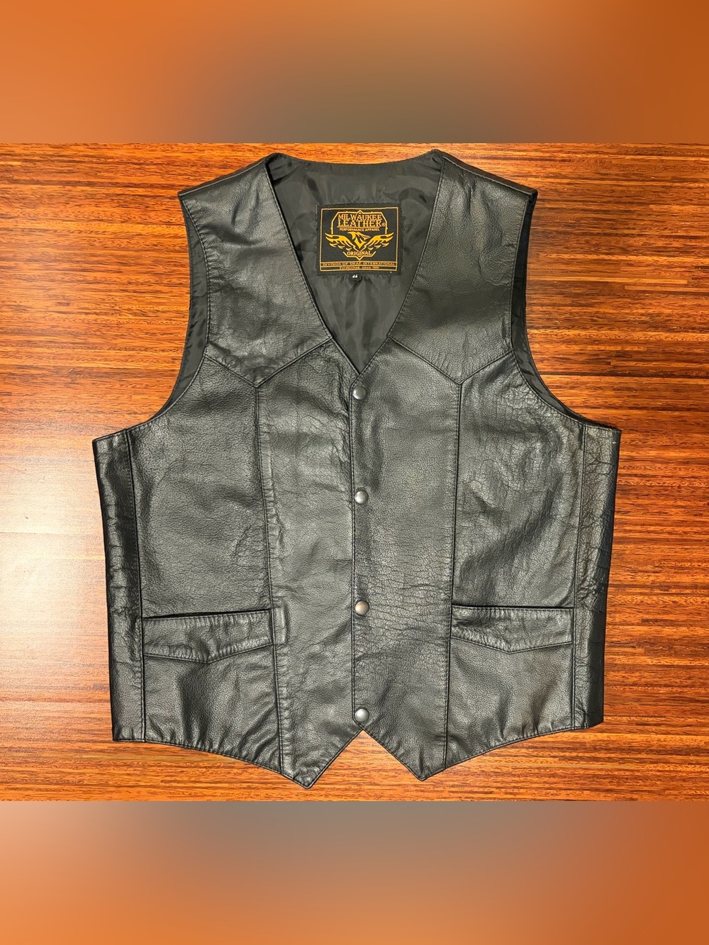 Milwaukee Leather Men's Classic Snap-Front Biker Vest, Black, Size 44 EUC